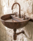 Aged Copper Wall Mount Sink with Faucet & Bottle Trap