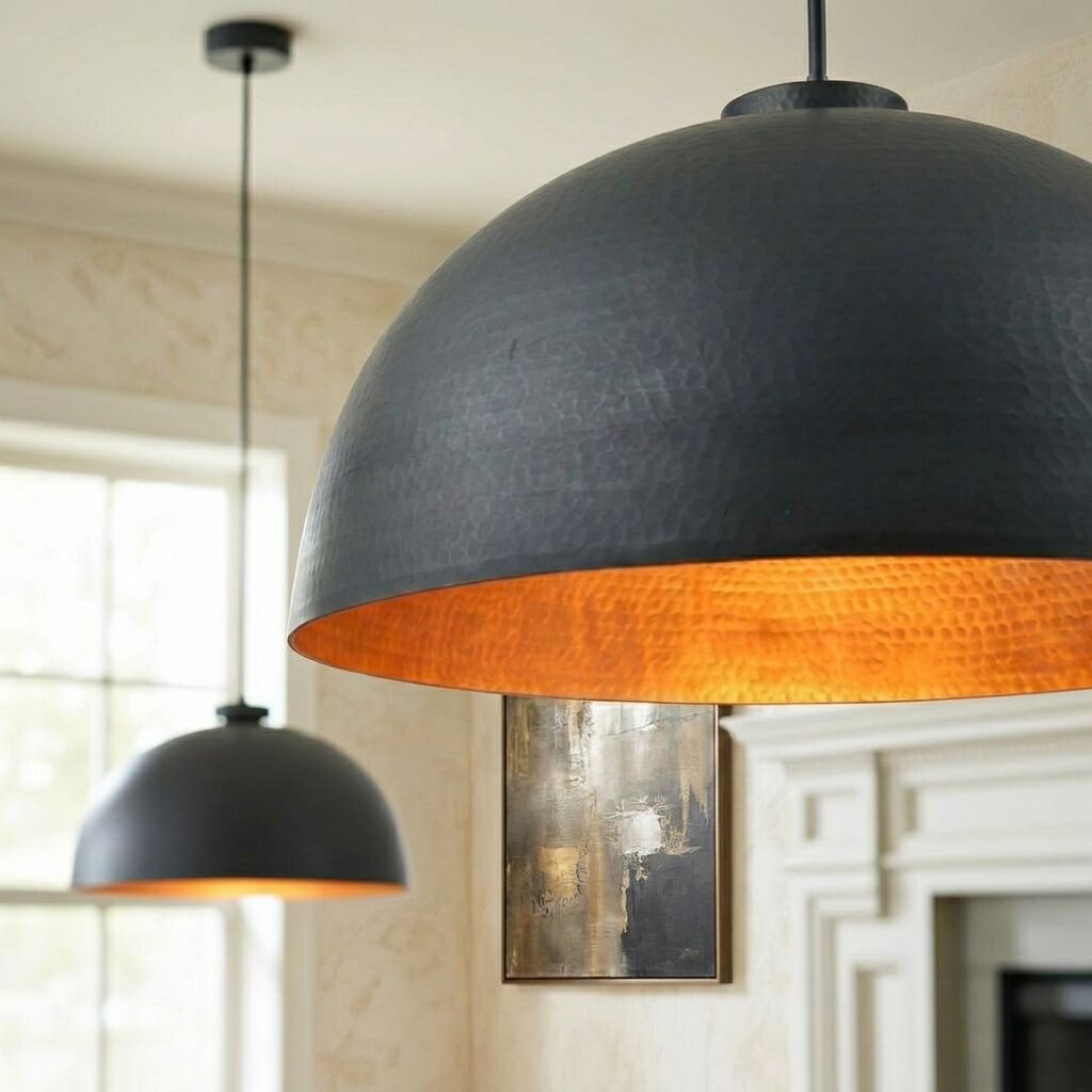 Handmade Black Hammered Copper Dome Pendant Light