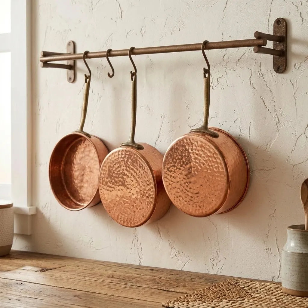 Handmade Copper Pot Rail with S Hooks – Farmhouse Wall Rack