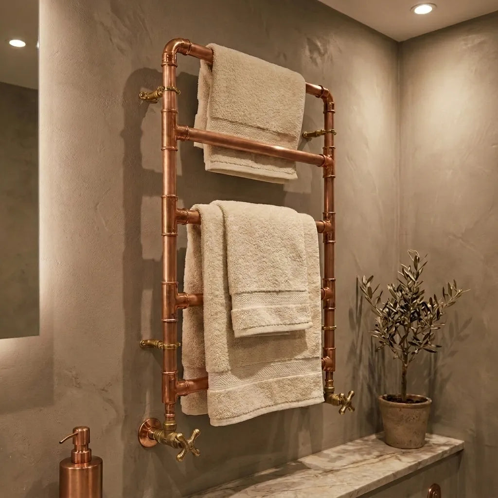 Copper Ladder Towel Rack – Rustic Wall Bathroom Rail