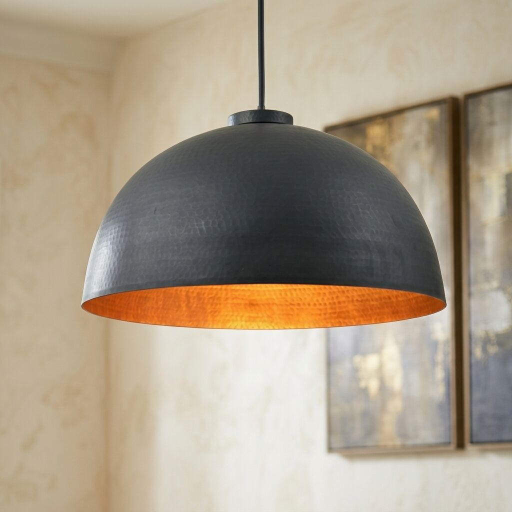 Handmade Black Hammered Copper Dome Pendant Light