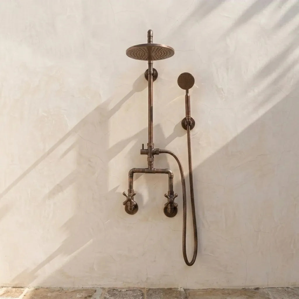 Vintage Copper Exposed Shower Set with Rain Head &amp; Handset