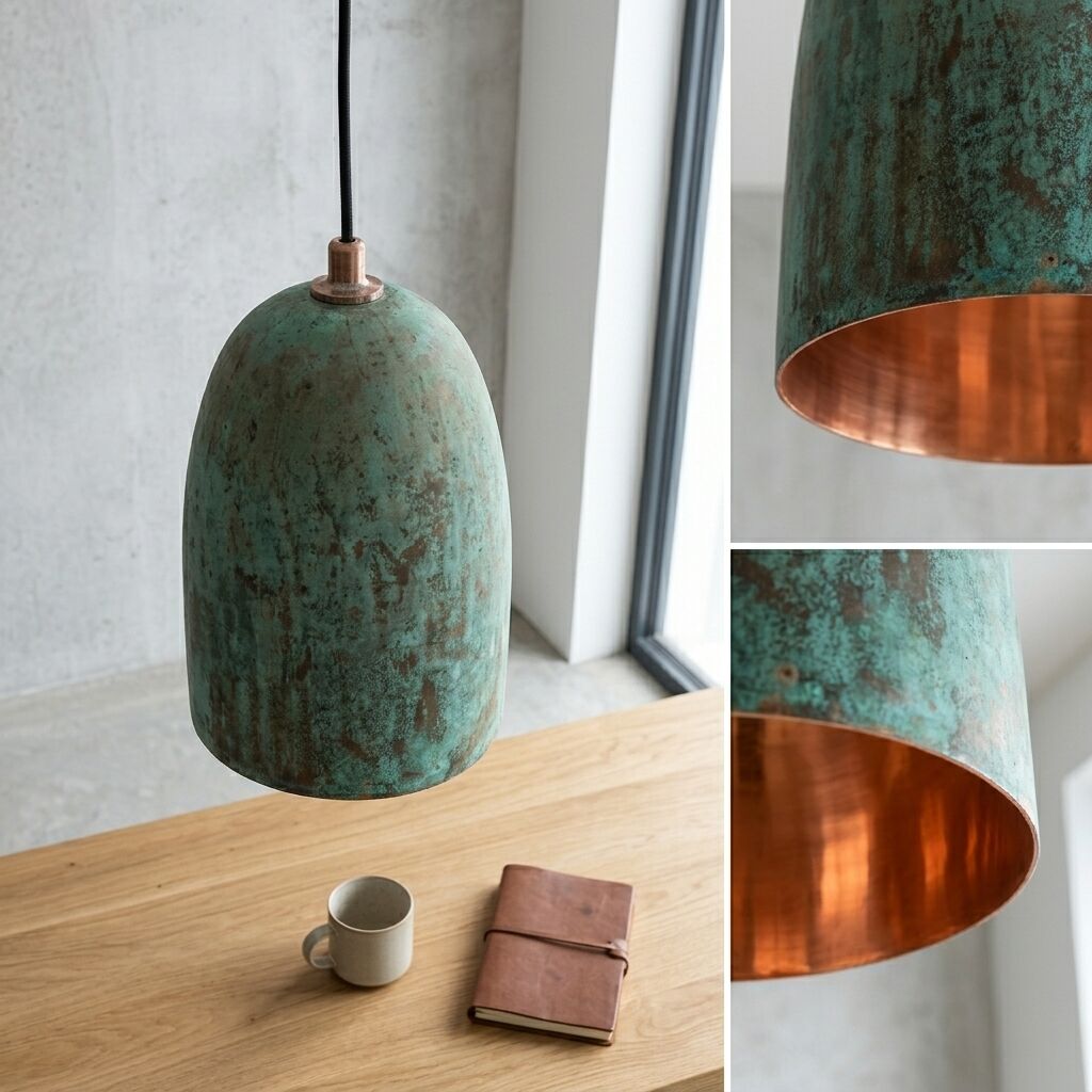 Handcrafted Verdigris Copper Bell Pendant Light for Rustic Interiors