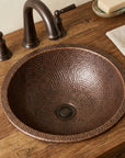 Hammered Copper Bathroom Sink Round Undermount Rustic Vanity Basin
