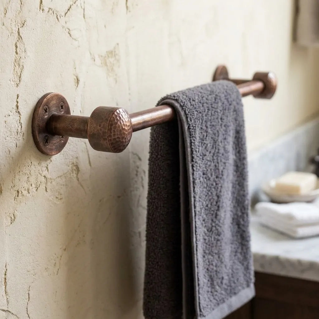 Handmade Aged Copper Towel Bar – Rustic Bathroom Rail