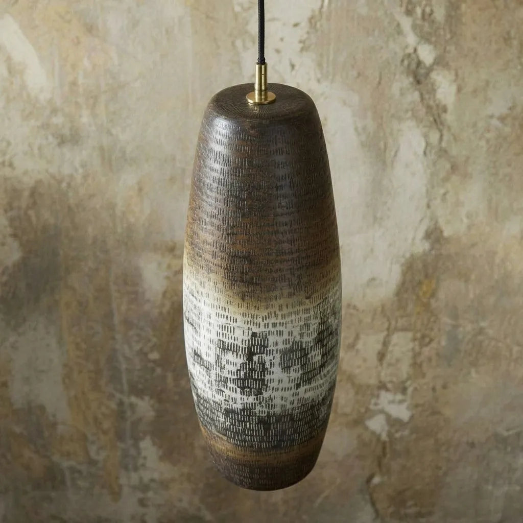Handmade Oxidized Copper Cylinder Pendant Light – Rustic Tall Ceiling Lamp