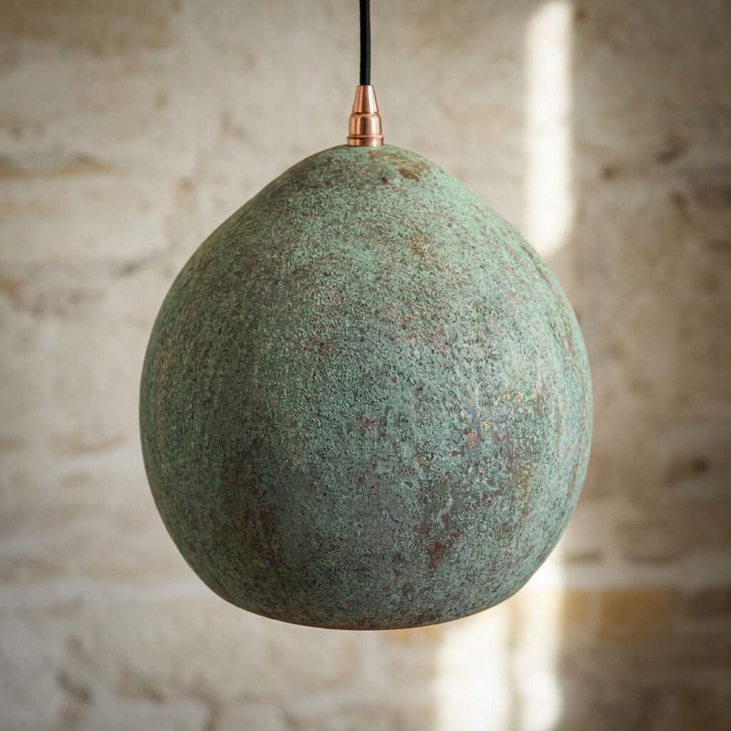 Verdigris Copper Dome Pendant Light – Handmade Rustic Hanging Lamp