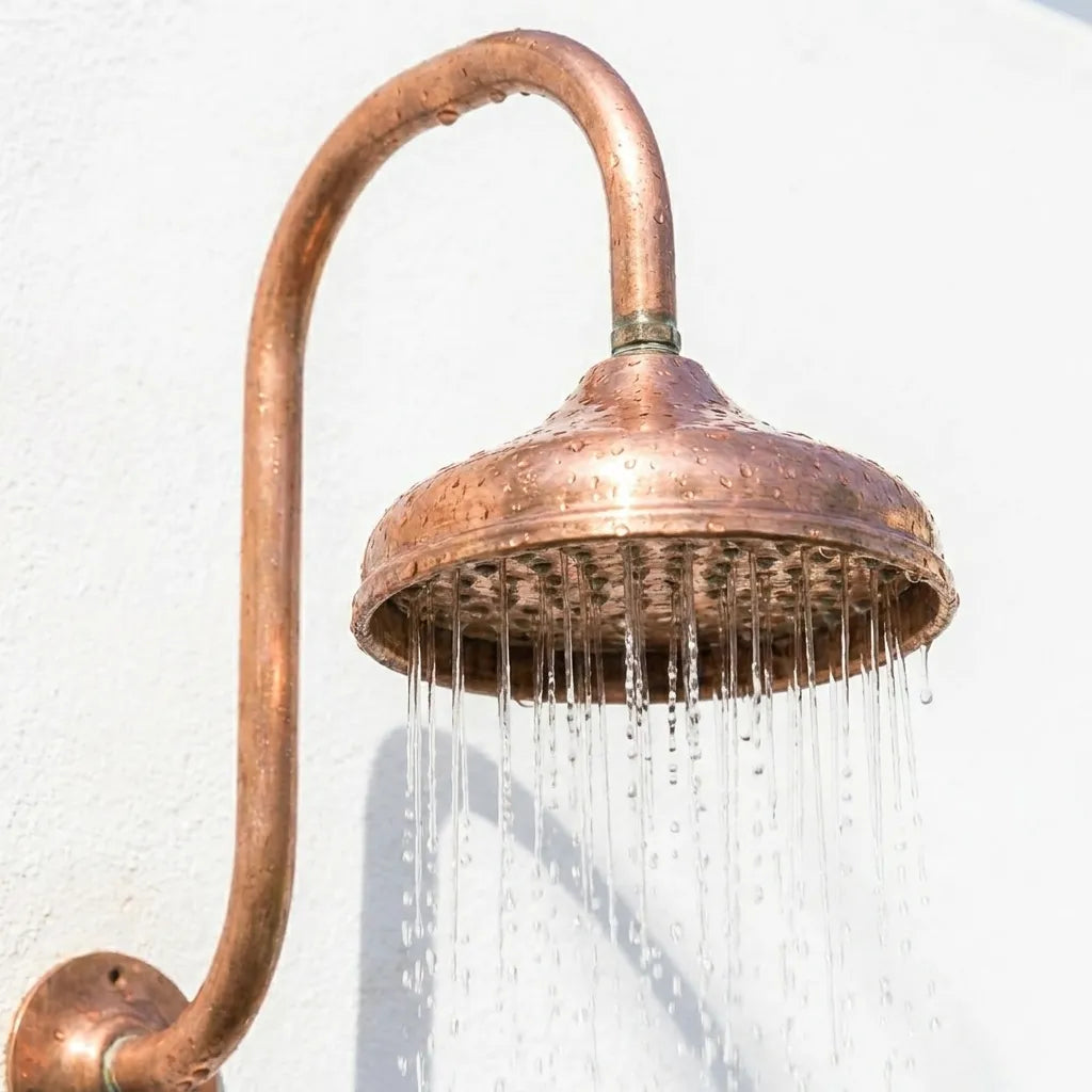 Handmade Copper Rain Shower with Curved Wall Arm