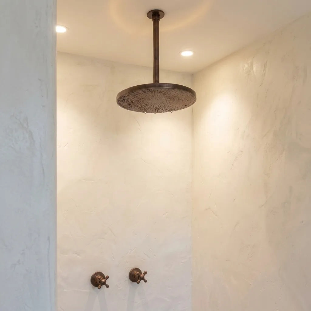 Aged Copper Ceiling Shower with Round Rainfall Head