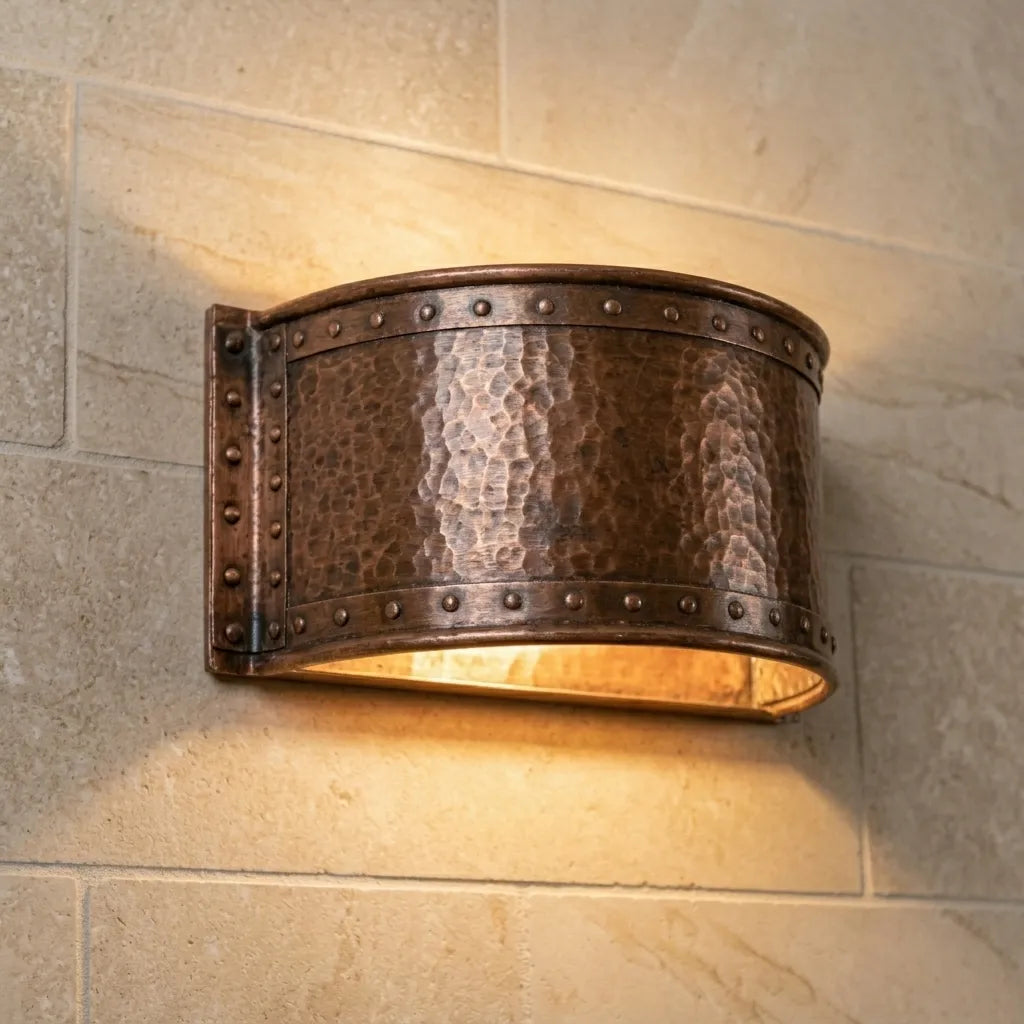 Handmade Hammered Copper Wall Sconce for Rustic Indoor & Outdoor Lighting