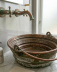 Rustic Green Patina Copper Vessel Sink with Handles