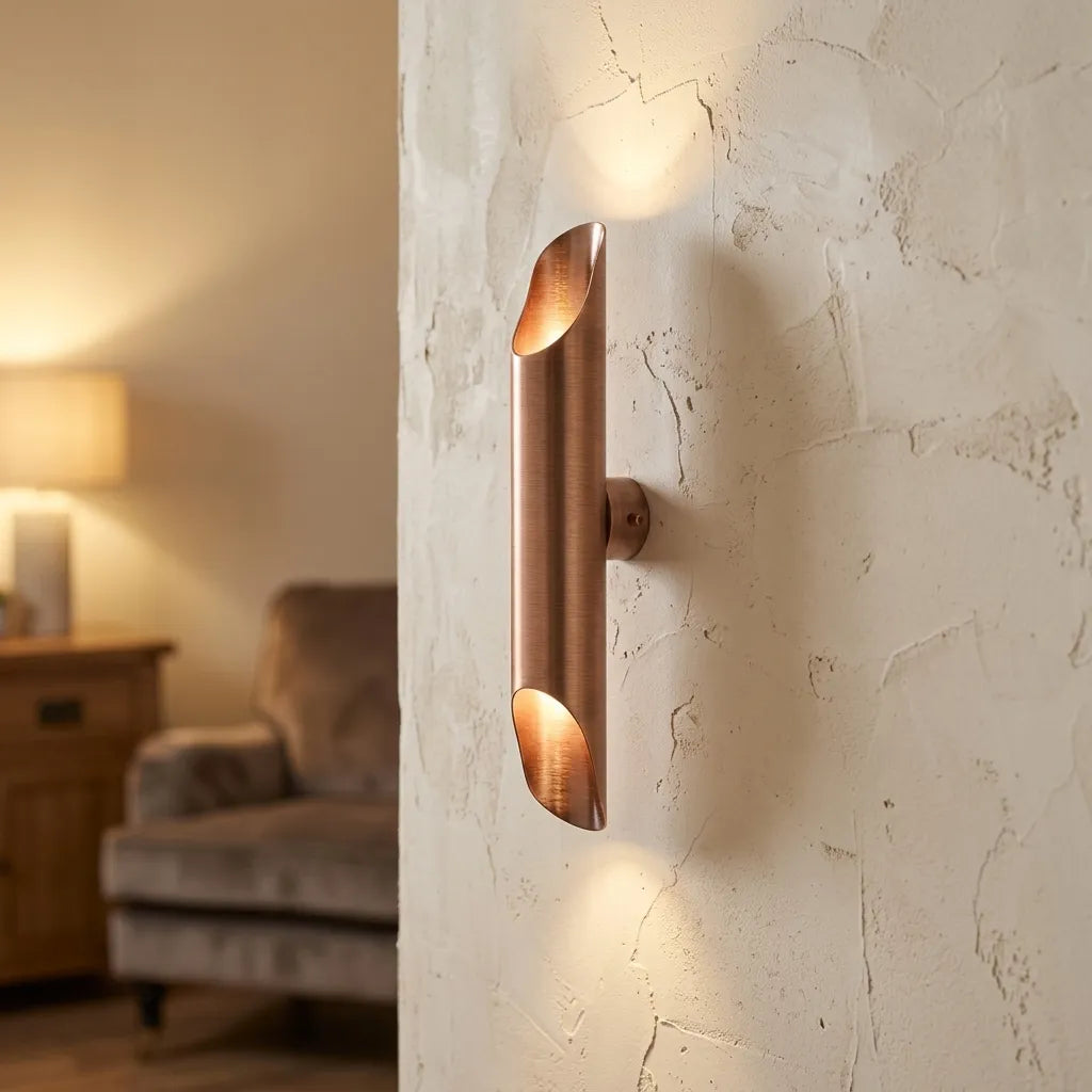 Handcrafted Copper Cylinder Wall Lamp – Dual Beam Sconce