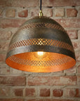Handmade Hammered Copper Dome Pendant Light with Cutout Shade