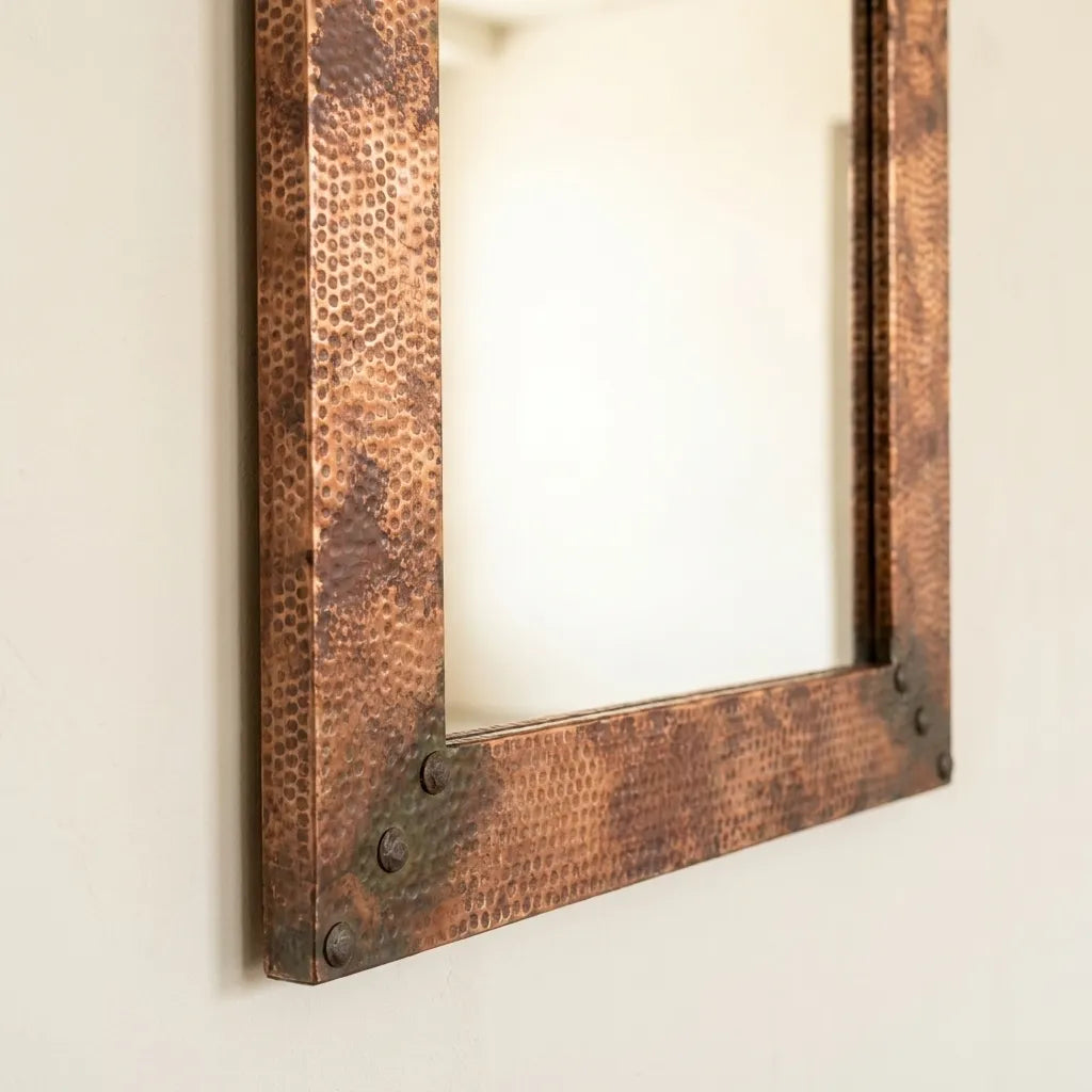 Hammered Copper Wall Mirror – Rustic Farmhouse Vanity Decor