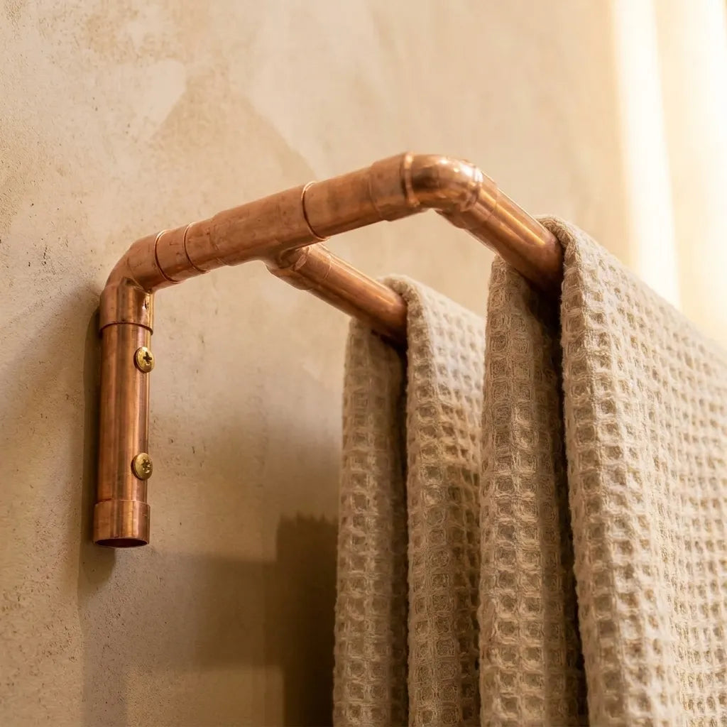 Copper Double Towel Bar – Rustic Wall Mounted Bathroom Rack