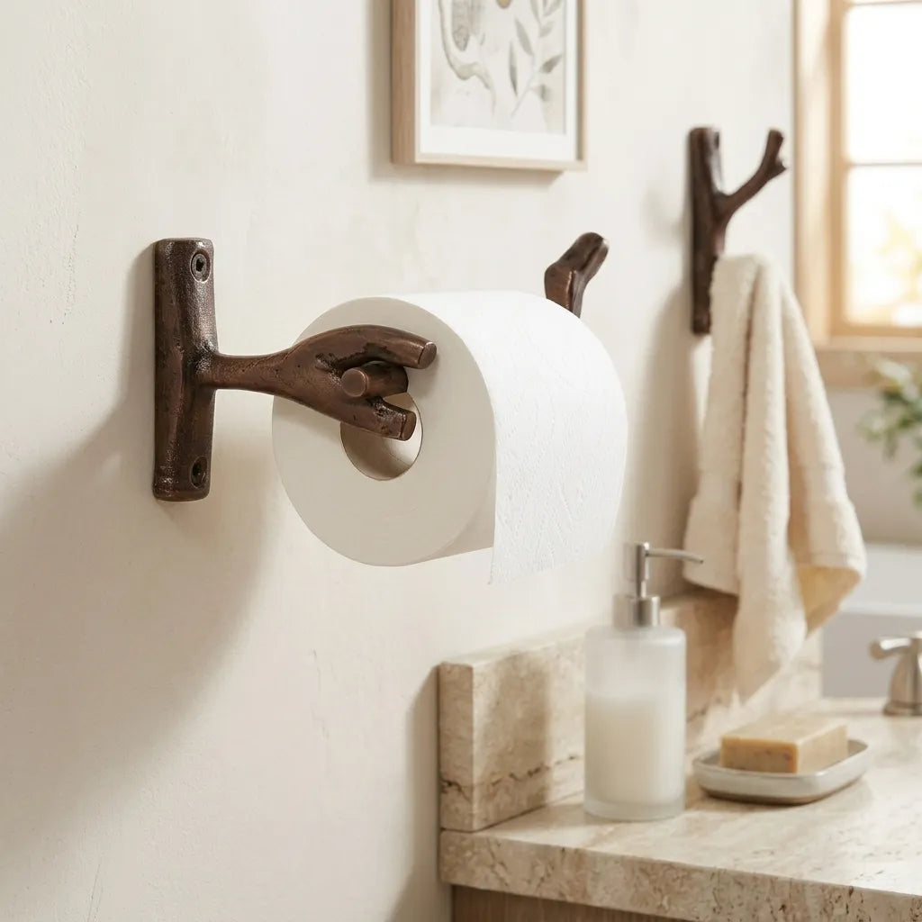 Rustic Copper Branch Toilet Paper Holder – Wall Mount Bath Rail