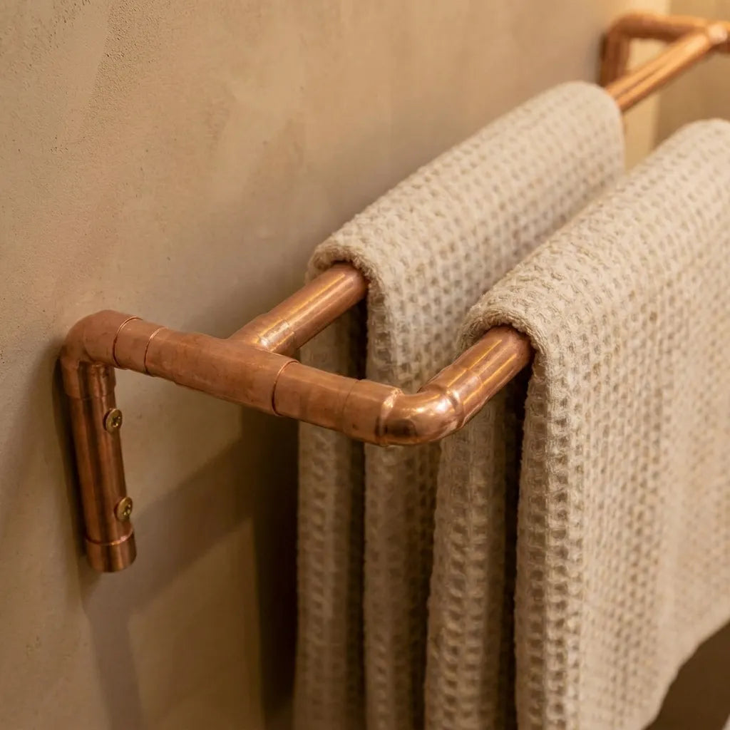 Copper Double Towel Bar – Rustic Wall Mounted Bathroom Rack