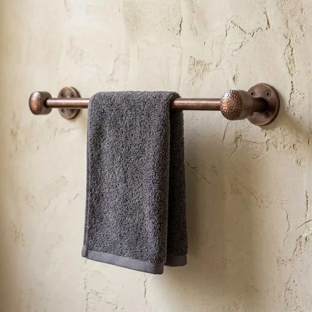 Handmade Aged Copper Towel Bar – Rustic Bathroom Rail