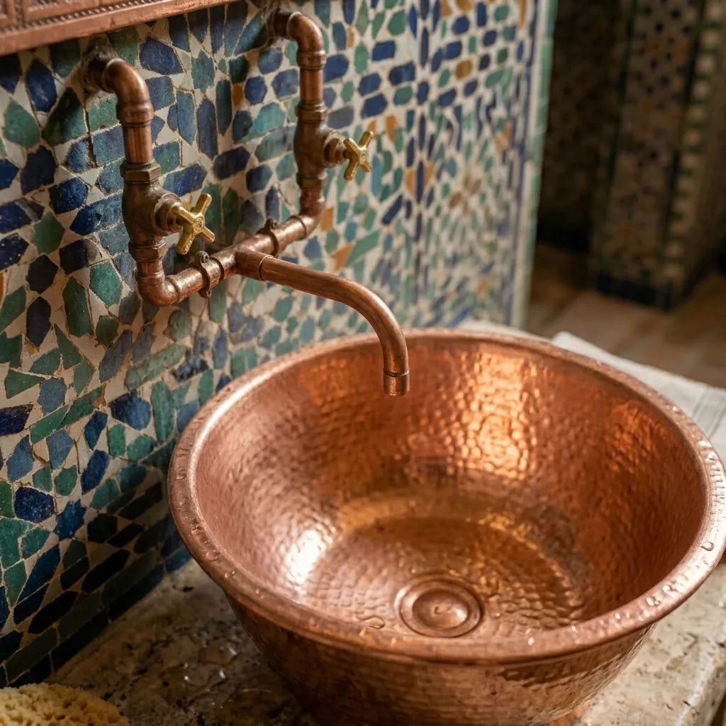 Hammered Copper Oval Vessel Sink – Rustic Bathroom Basin