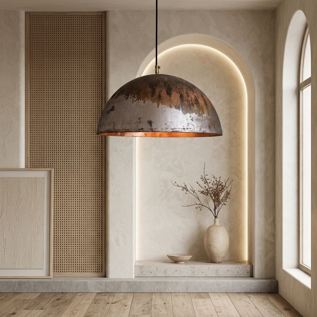 Handcrafted Aged Copper Dome Pendant Light for Kitchen Island