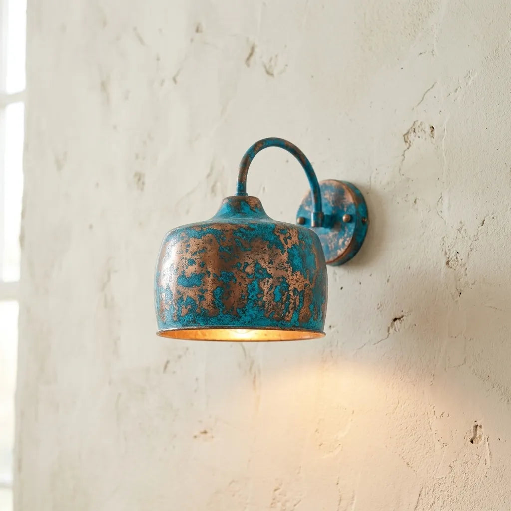 Verdigris Copper Wall Sconce – Rustic Farmhouse Lighting