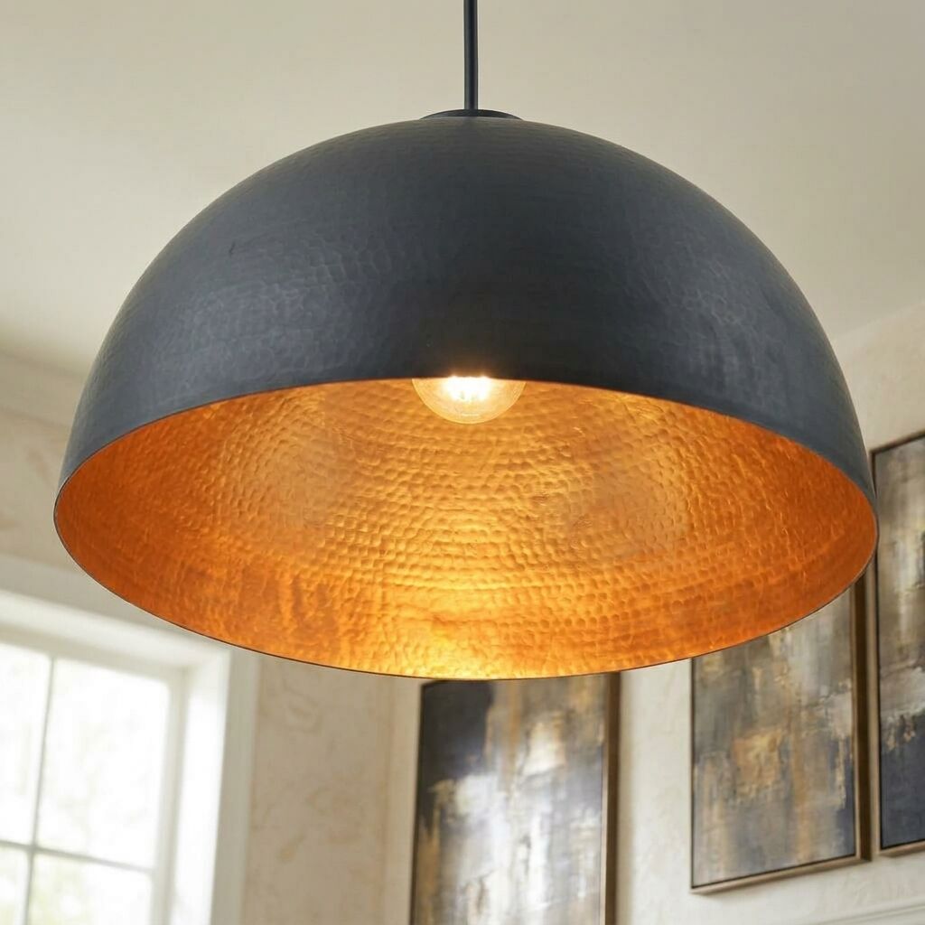 Handmade Black Hammered Copper Dome Pendant Light