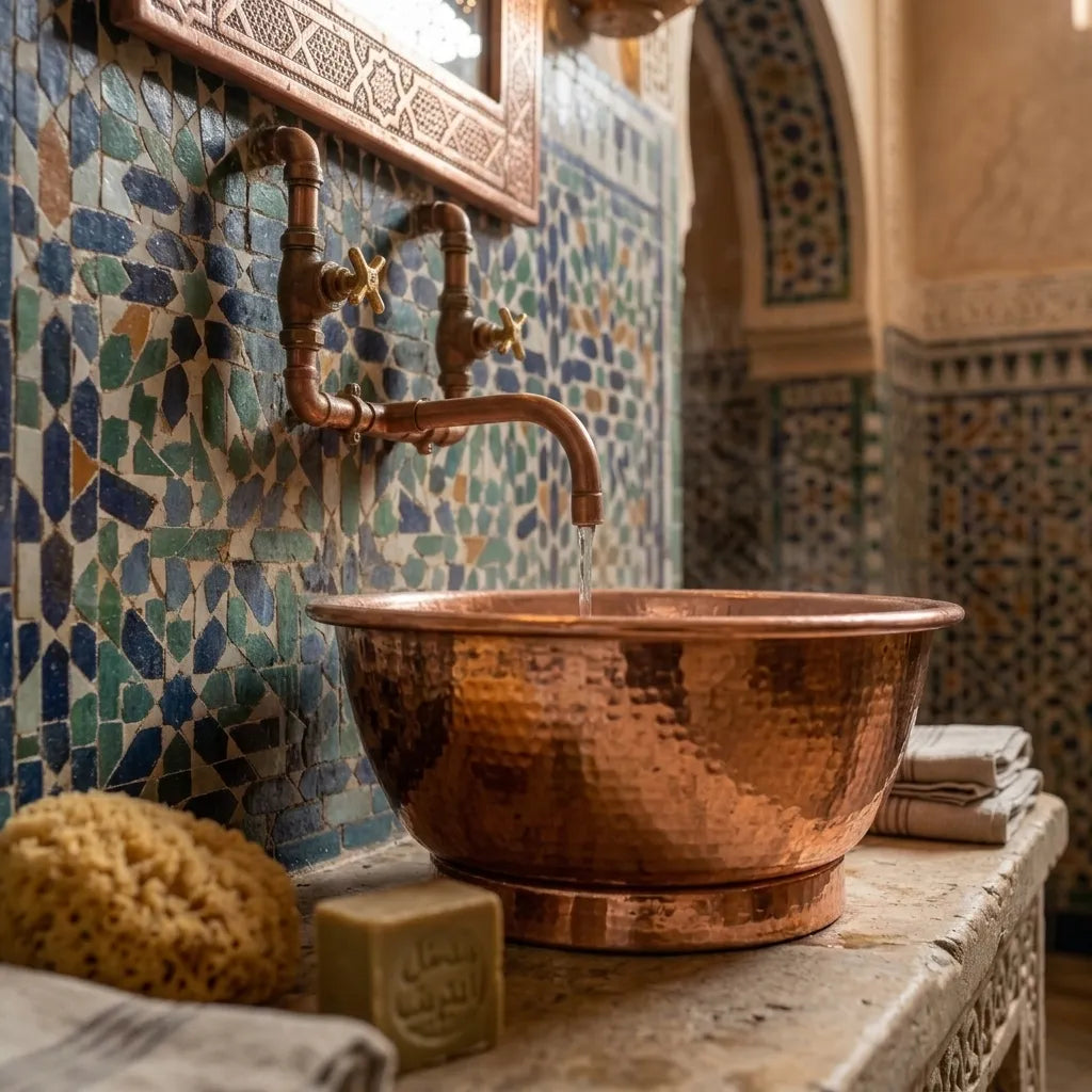 Hammered Copper Oval Vessel Sink – Rustic Bathroom Basin