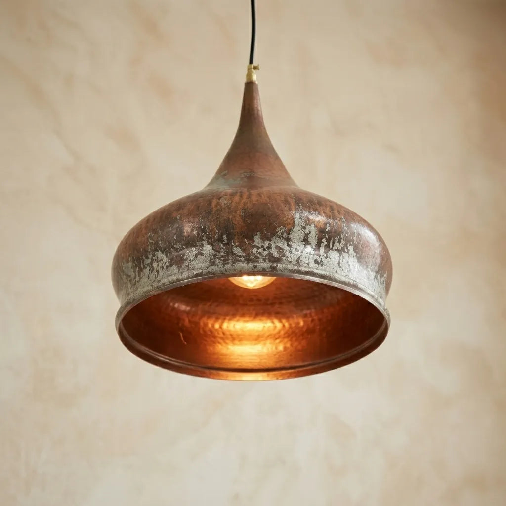 Handmade Oxidized Copper Dome Pendant Light – Rustic Farmhouse Lamp