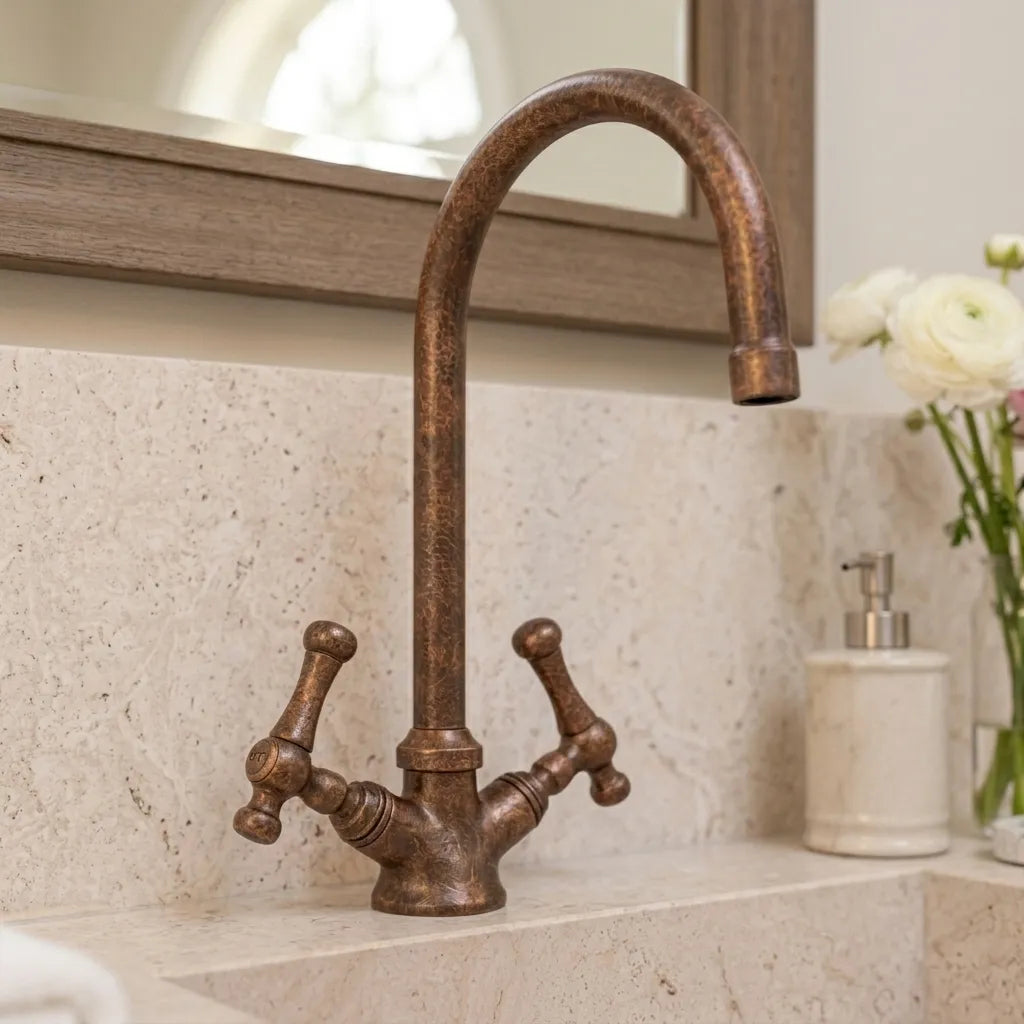 Handcrafted Oil Rubbed Bronze Bathroom Faucet with Cross Handles