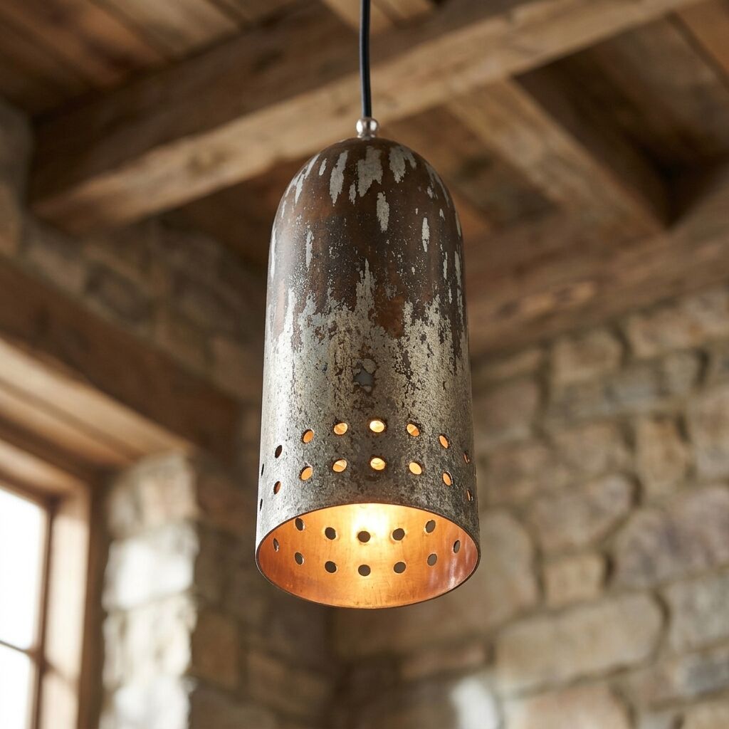 Verdigris Copper Cylinder Pendant Light – Handmade Rustic Hanging Lamp