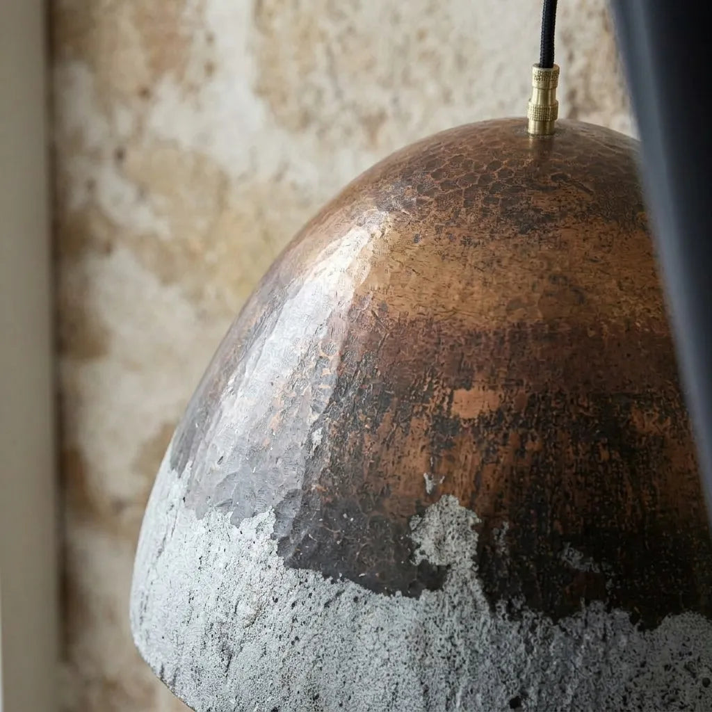 Handmade Oxidized Copper Dome Pendant Light for Rustic Interiors