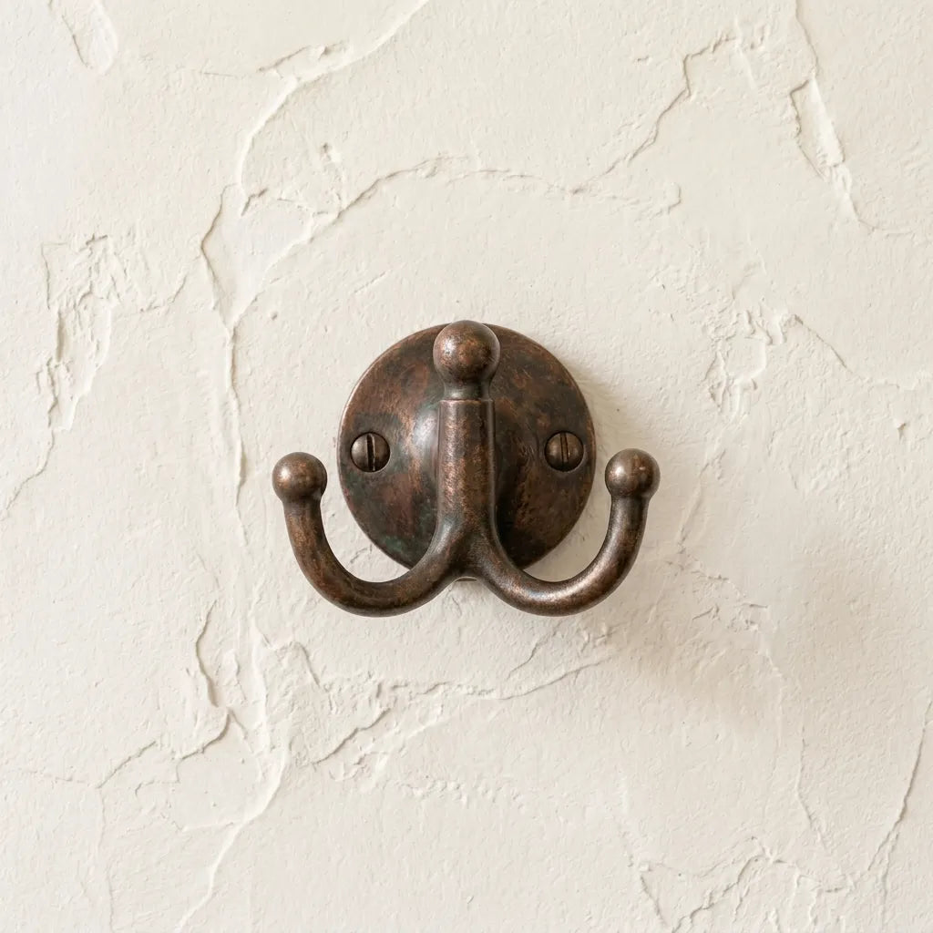 Aged Copper Double Coat Hook – Rustic Wall Hanger