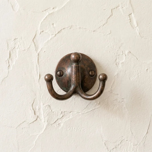 Aged Copper Double Coat Hook – Rustic Wall Hanger