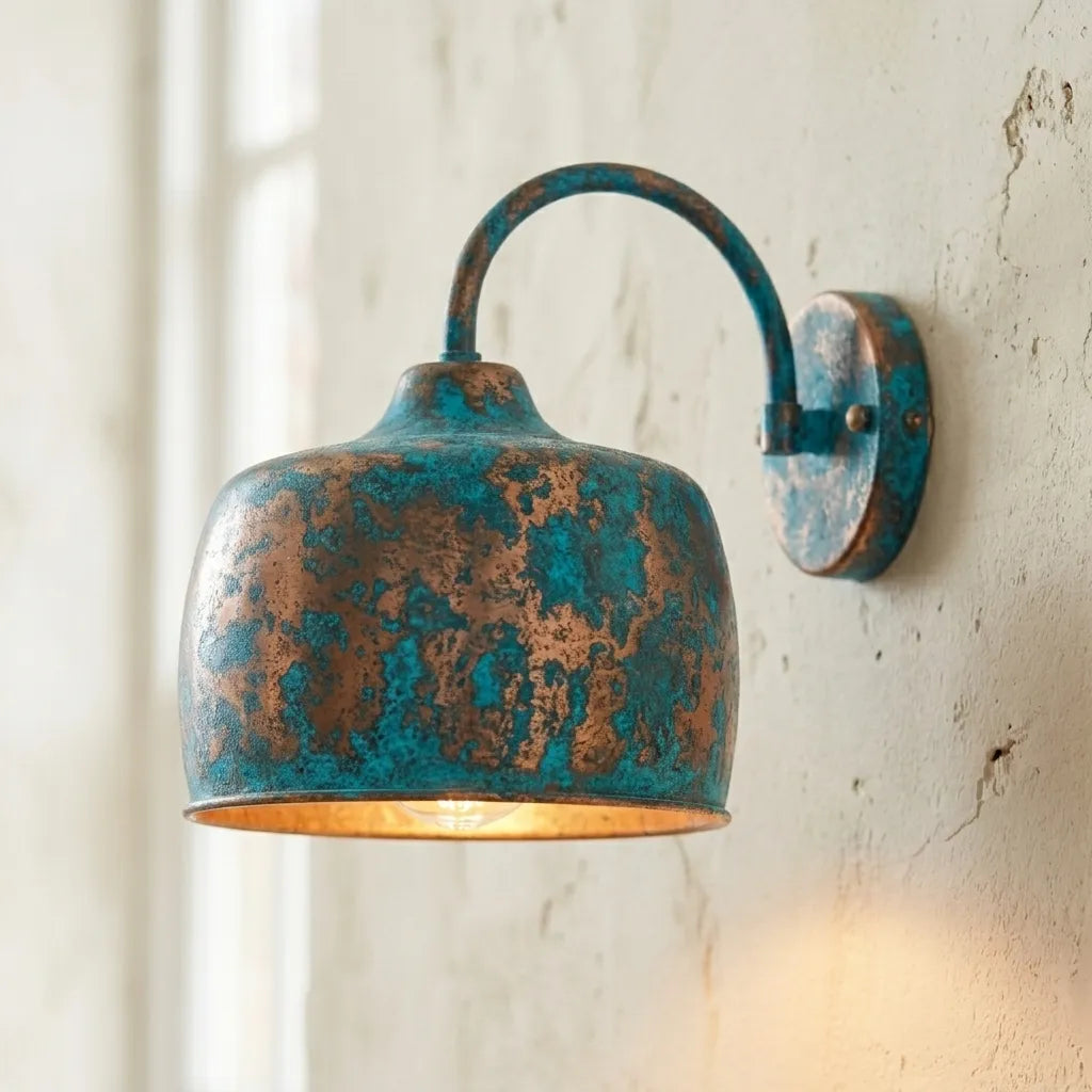 Verdigris Copper Wall Sconce – Rustic Farmhouse Lighting