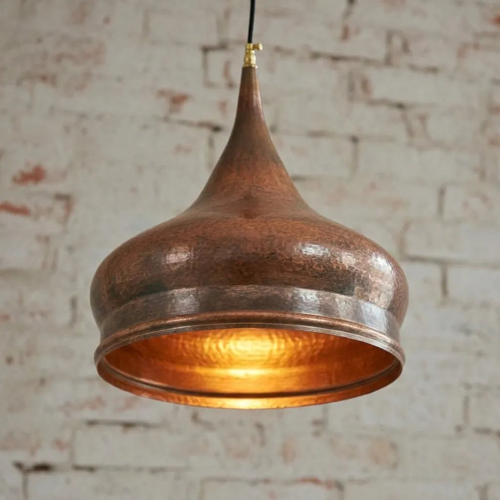 Handmade Copper Bell Pendant Light – Rustic Kitchen Island Lamp
