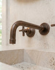 Wall Mount Aged Copper Bathroom Faucet with Cross Handles