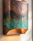 Hand Hammered Copper Wall Sconce with Verdigris Patina