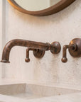 Handmade Aged Copper Wall Mount Bathroom Faucet with Lever Handles