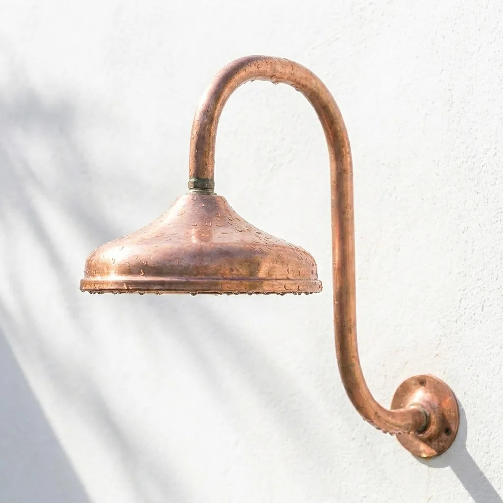 Handmade Copper Rain Shower with Curved Wall Arm