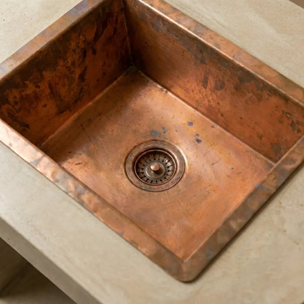 Handmade Rectangular Copper Vessel Sink for Rustic Bathrooms