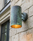 Handcrafted Verdigris Copper Outdoor Wall Sconce – Rustic Cylinder Light