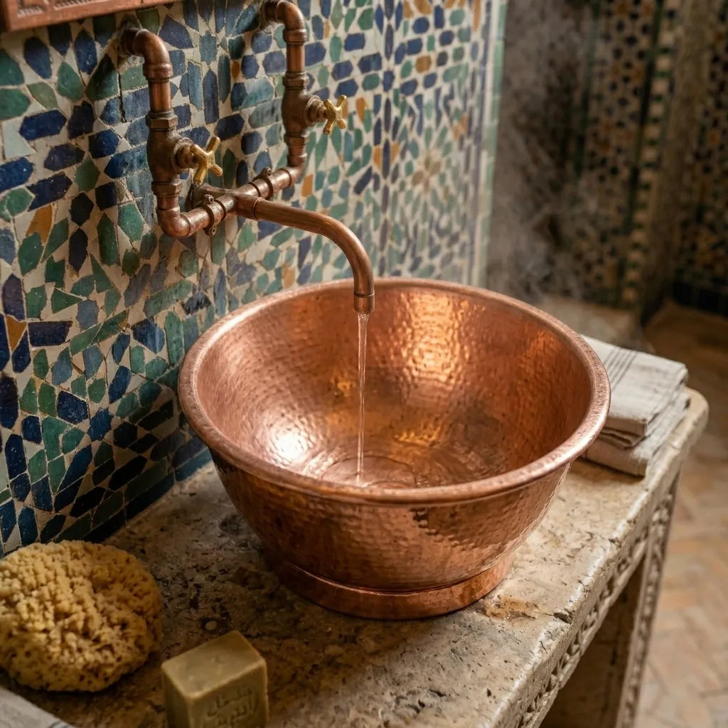 Hammered Copper Oval Vessel Sink – Rustic Bathroom Basin