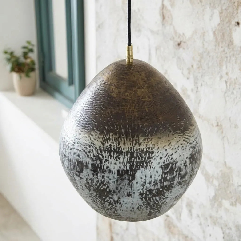 Handmade Oxidized Copper Teardrop Pendant Light – Rustic Ceiling Lamp