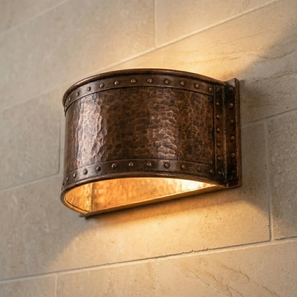 Handmade Hammered Copper Wall Sconce for Rustic Indoor & Outdoor Lighting