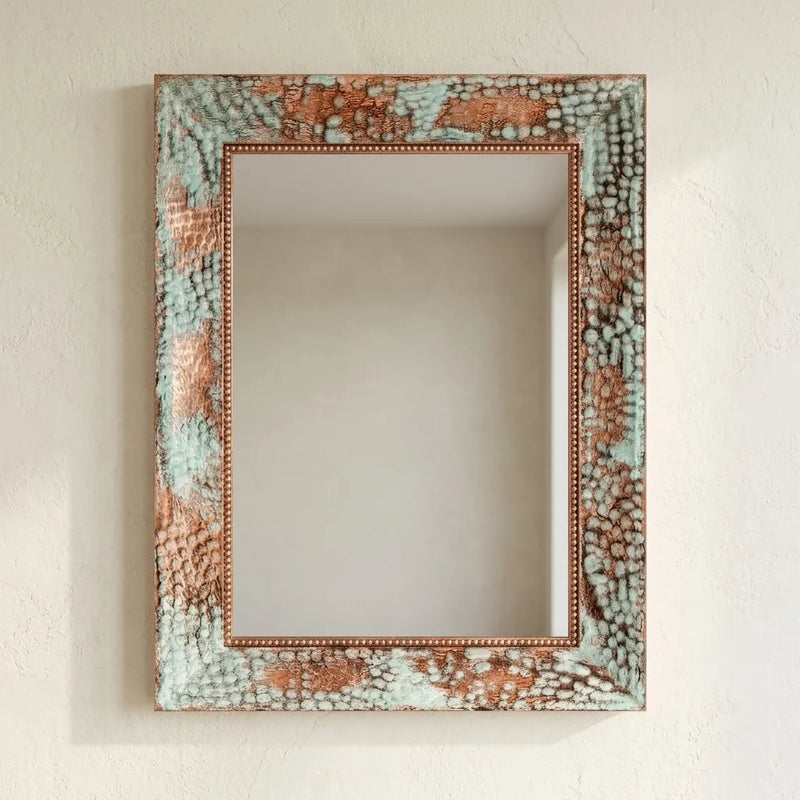 Verdigris Copper Wall Mirror – Artisan Patina Vanity Decor