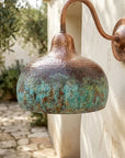 Verdigris Copper Gooseneck Wall Light – Hammered Dome Sconce