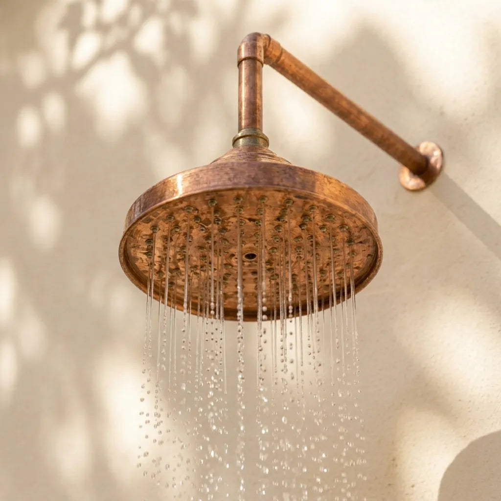 Handcrafted Aged Copper Rain Shower Head – Wall Mount