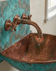 Verdigris Copper Wall Mount Sink with Rustic Faucet