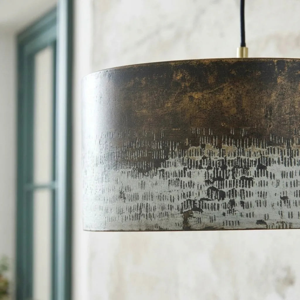 Handmade Oxidized Copper Drum Pendant Light for Kitchen Island