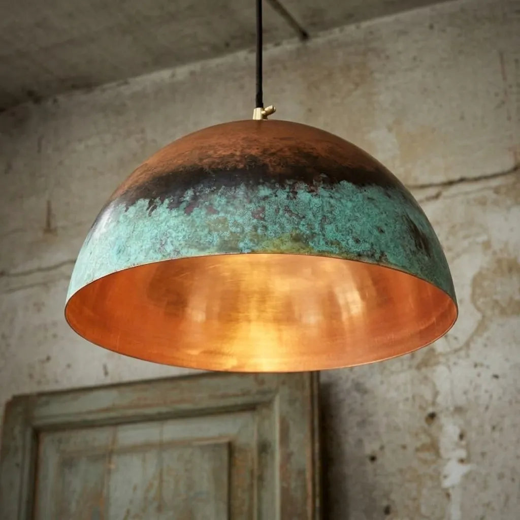 Handmade Verdigris Copper Dome Pendant Light for Rustic Interiors